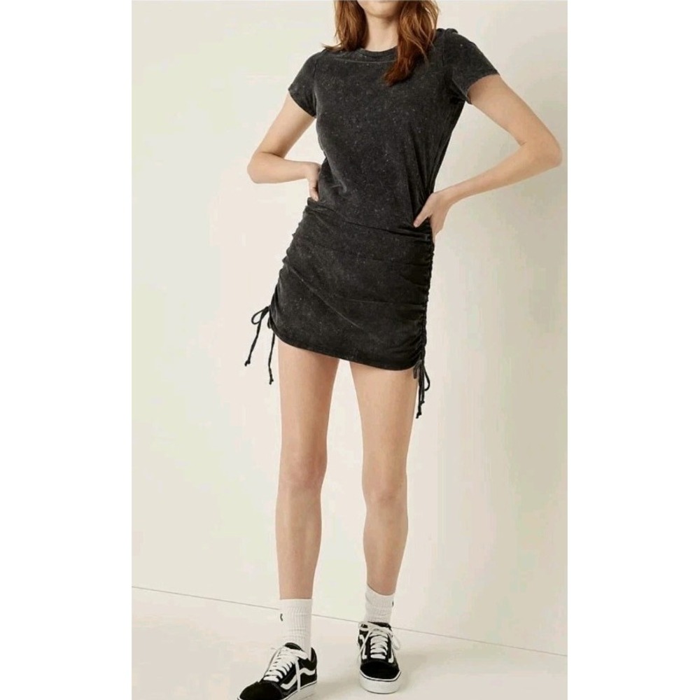 Victorias Secret PINK Bodycon Ruched T-Shirt Dress Gray Acid Wash XS NEW